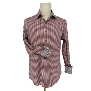 Robert Graham Button Front Long Sleeve Shirt Gingham Plaid Geometric Red Black M